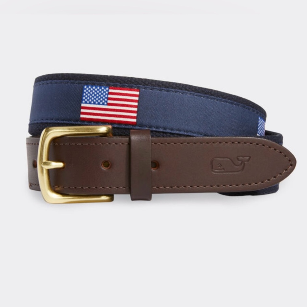 Vineyard Vines American Flags Canvas Club Belt. Size: 30